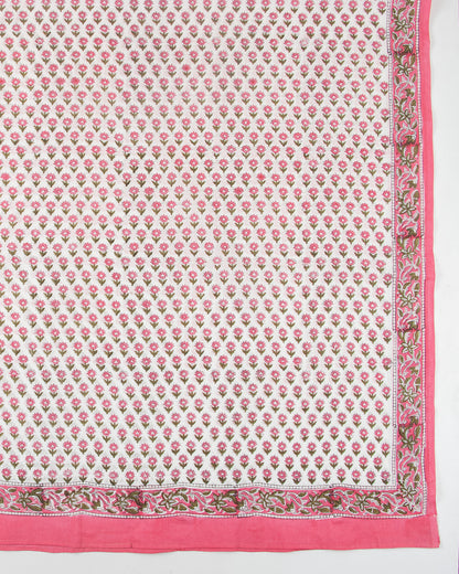 Cotton Hand Block Pink Booti Printed Breathable Beach Sarong for Women