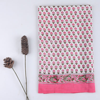 Cotton Hand Block Pink Booti Printed Breathable Beach Sarong for Women