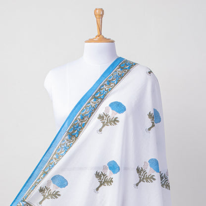 Blue Floral Hand Block Printed Cotton Sarong For Women