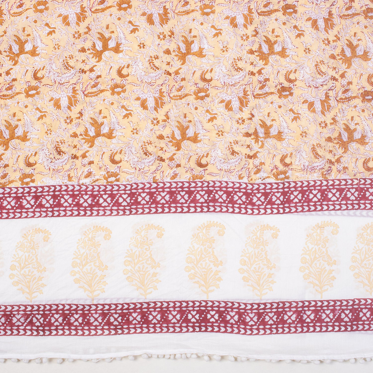 Orange Floral Hand Block Print Beach Sarong Wrap For Women