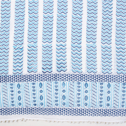 Blue Hand Block Print Beach Sarong Wrap For Women