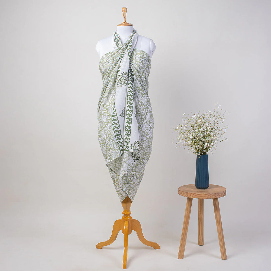 Gray Booti Cotton Hand Block Print Beach Sarong Wrap For Women