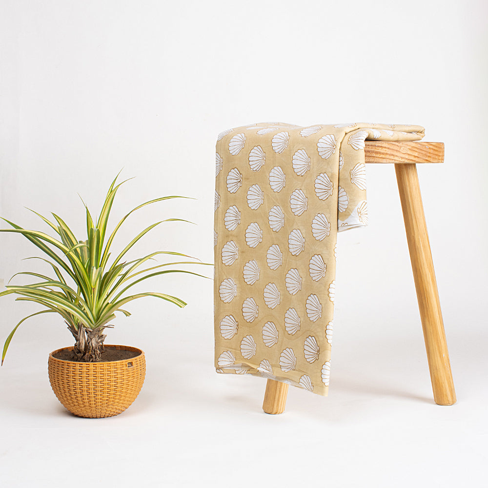 Sea Cell Hand Block Printed Brown Fabric