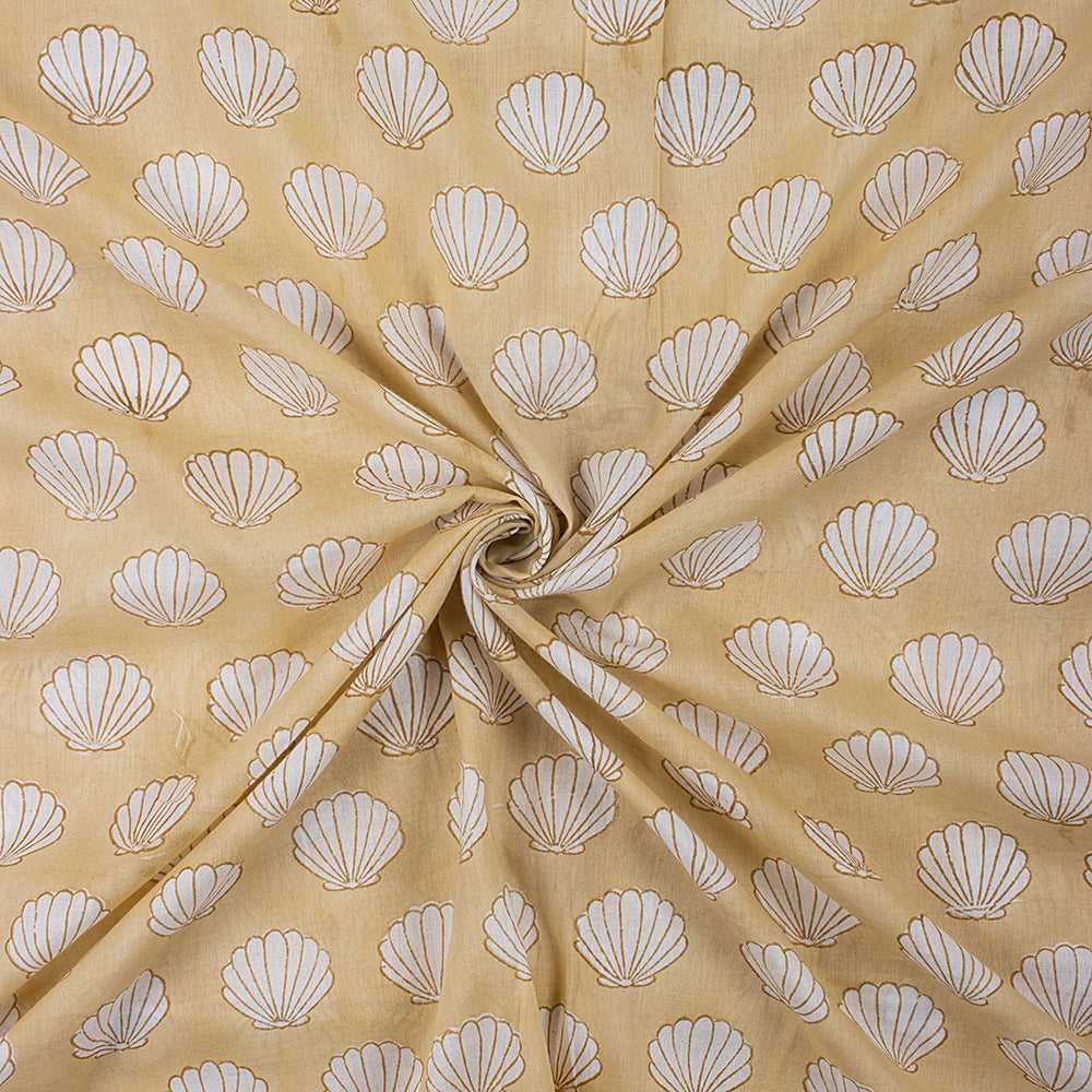 Sea Cell Hand Block Printed Brown Fabric