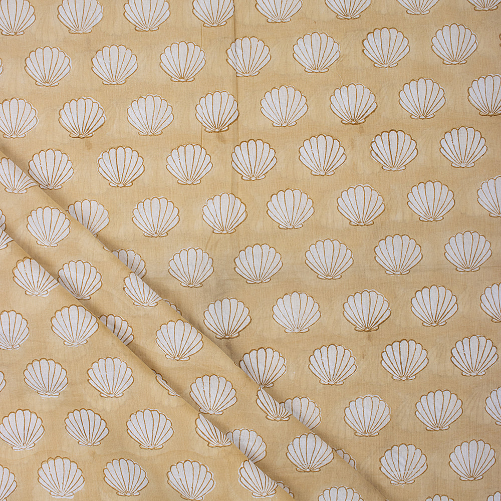Sea Cell Hand Block Printed Brown Fabric