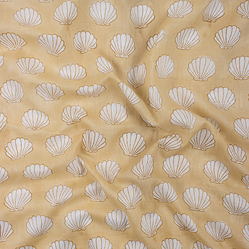 Sea Cell Hand Block Printed Brown Fabric