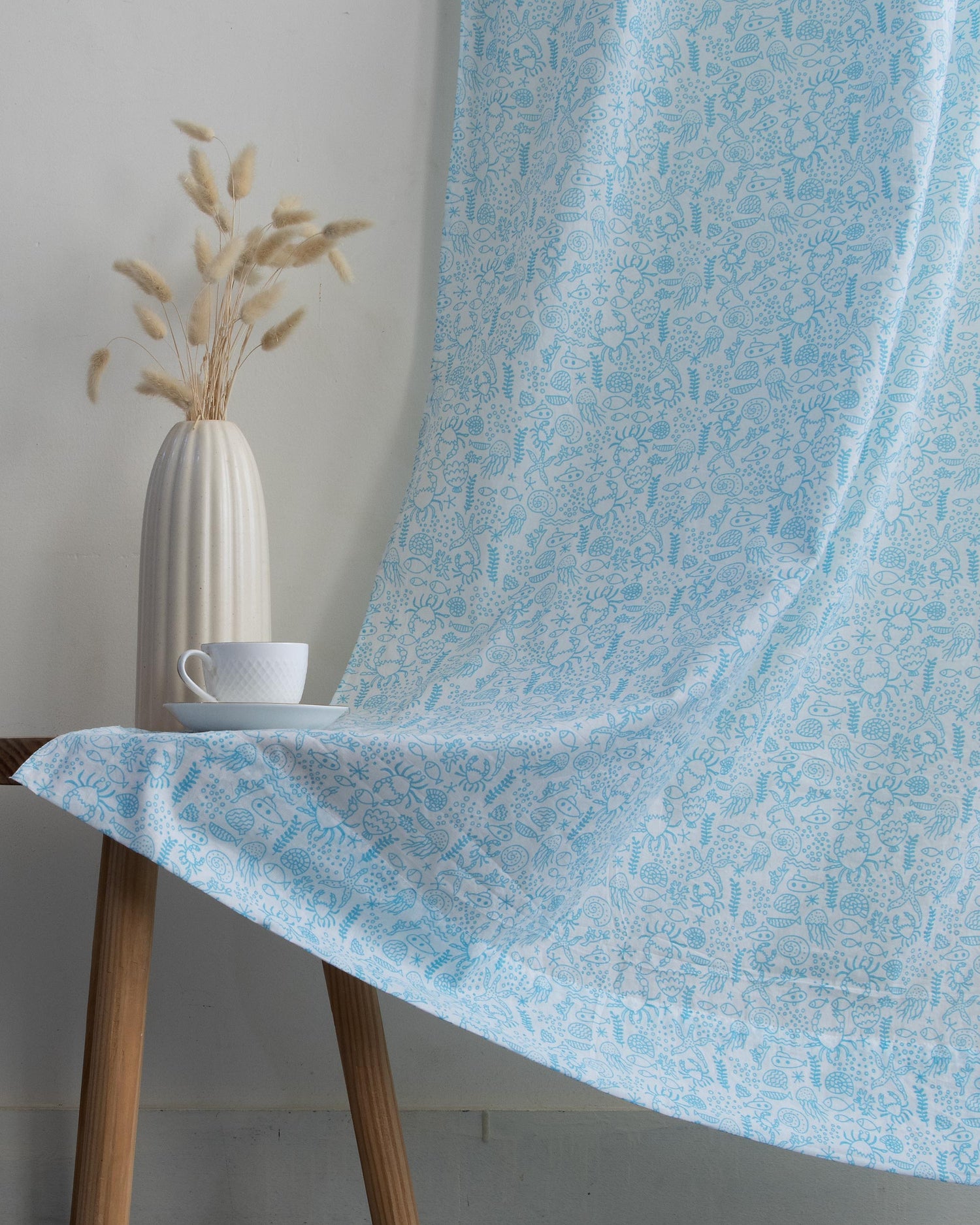 Sea Life Hand Block Printed Cotton Curtians