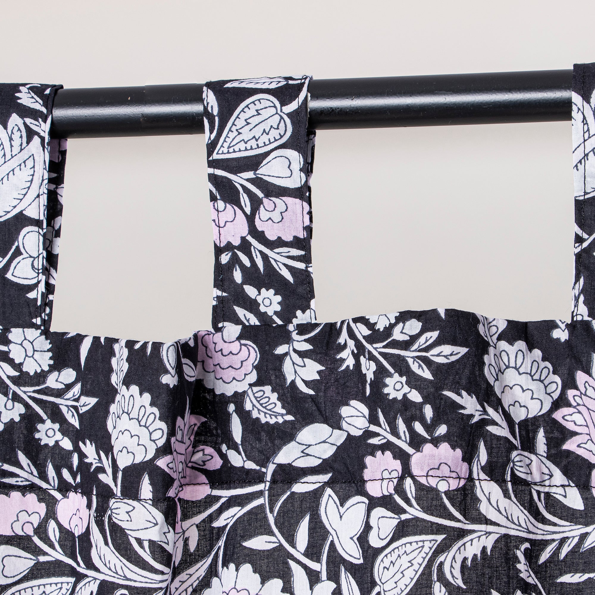 Set of 2 Indian Hand Block Print Floral Curtains