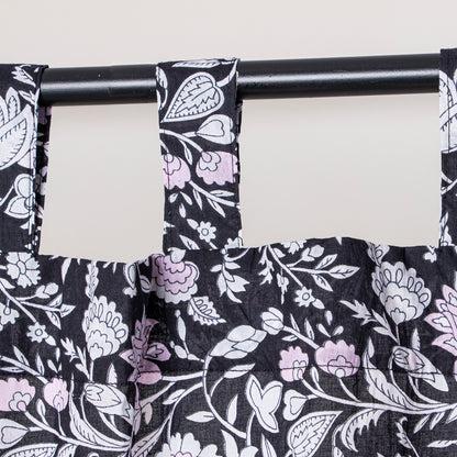 Set of 2 Indian Hand Block Print Floral Curtains