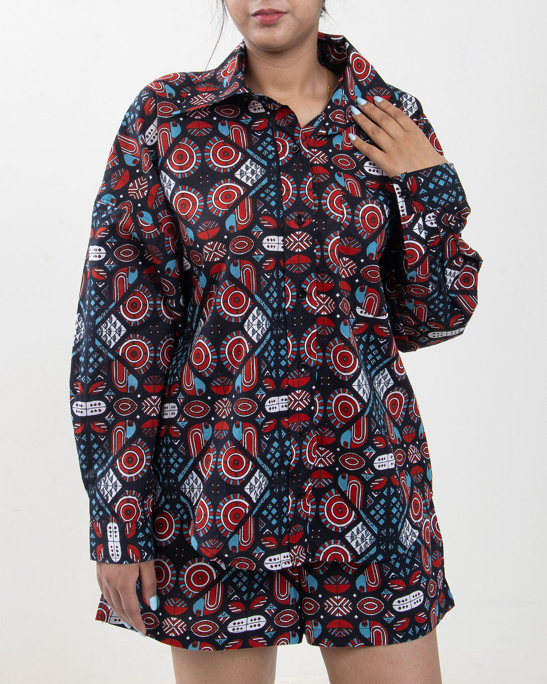 Short wiht Shirt &amp; Pajama Cotton Printed Co-Ord Set for Women