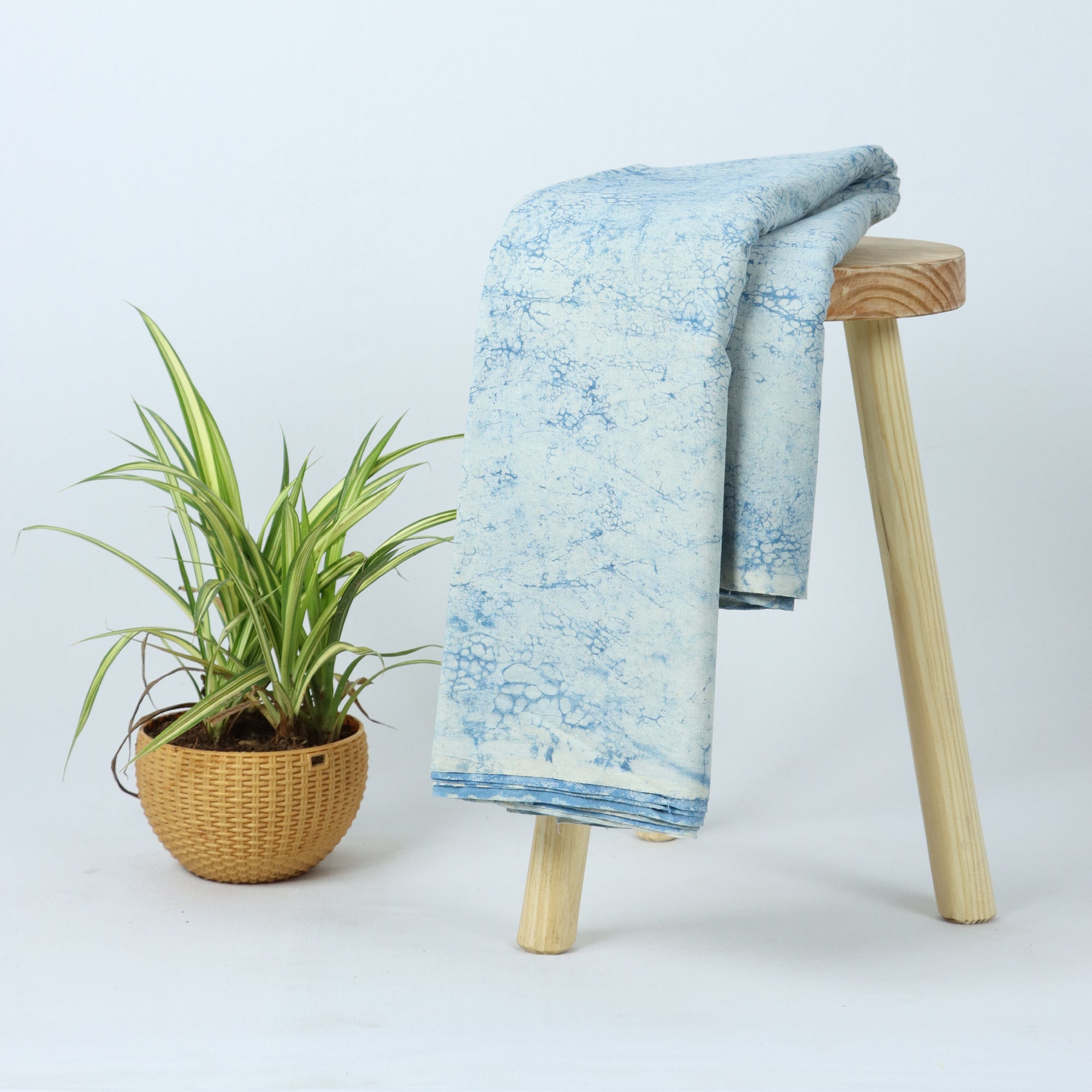 Sky Blue Cotton Dabu Hand Block Printed Fabric