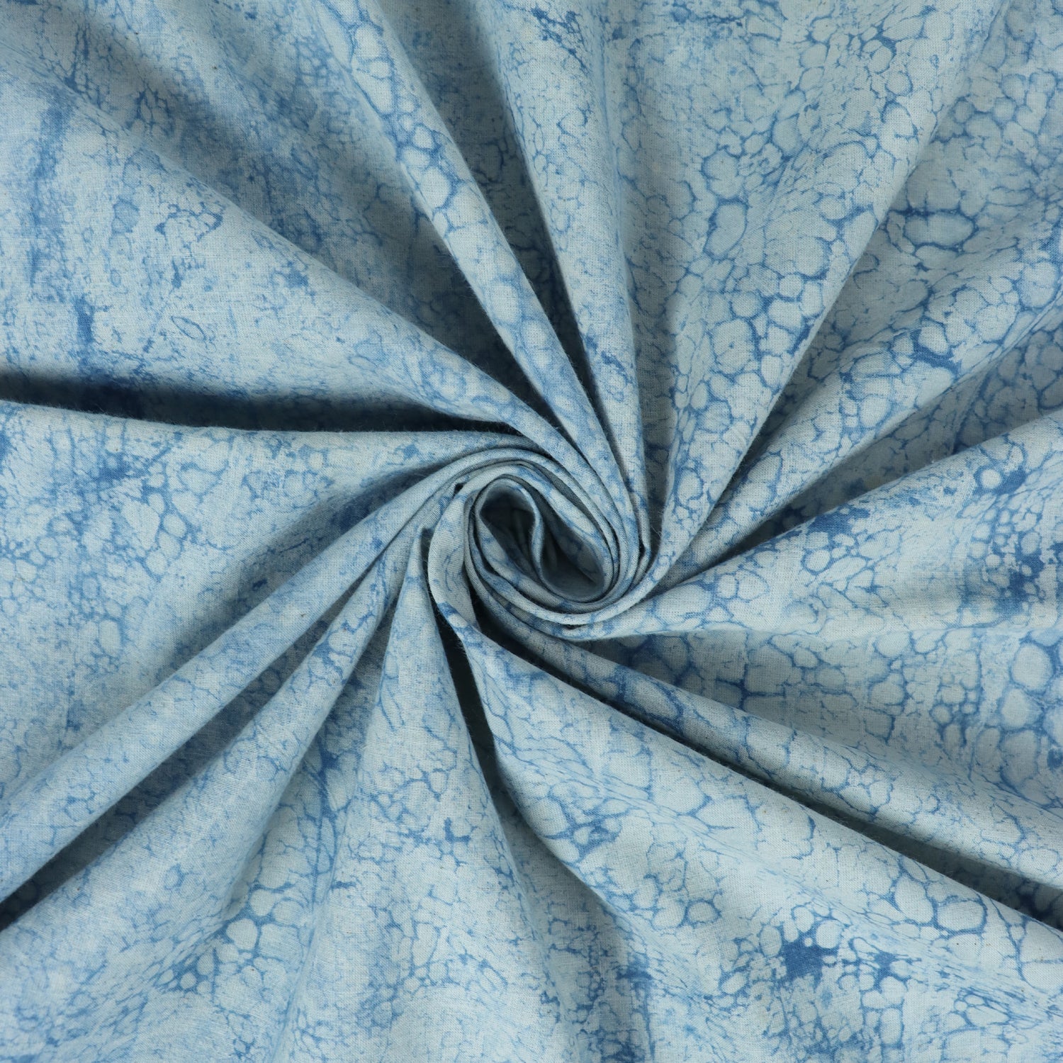 Sky Blue Cotton Dabu Hand Block Printed Fabric