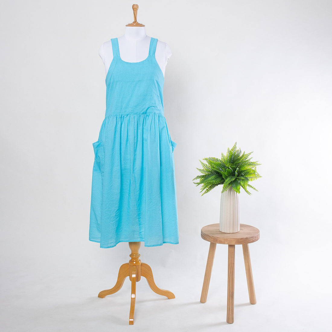Sky Blue Hand Dyed Cotton Aprons For Womens