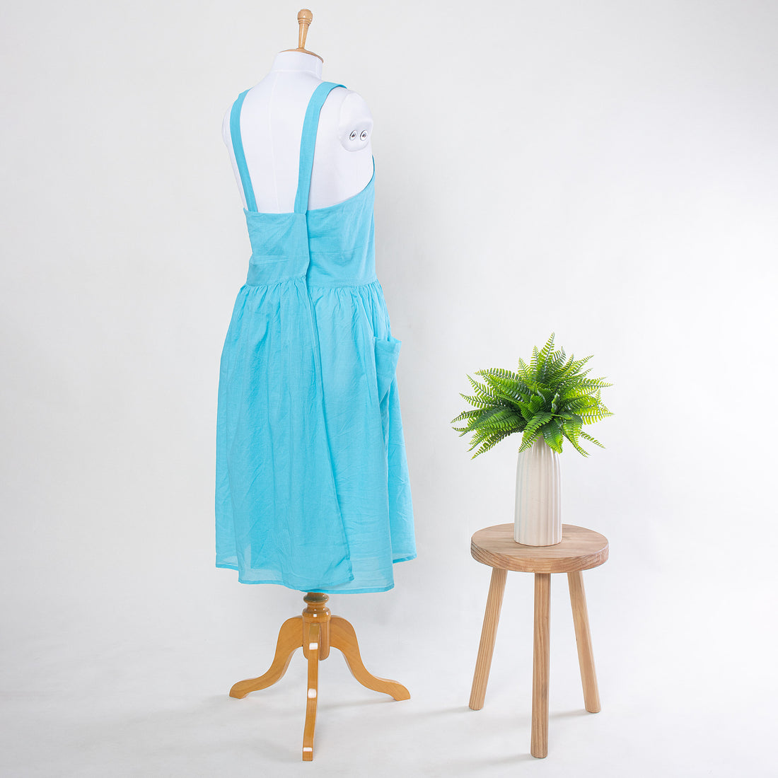 Sky Blue Hand Dyed Cotton Aprons For Womens