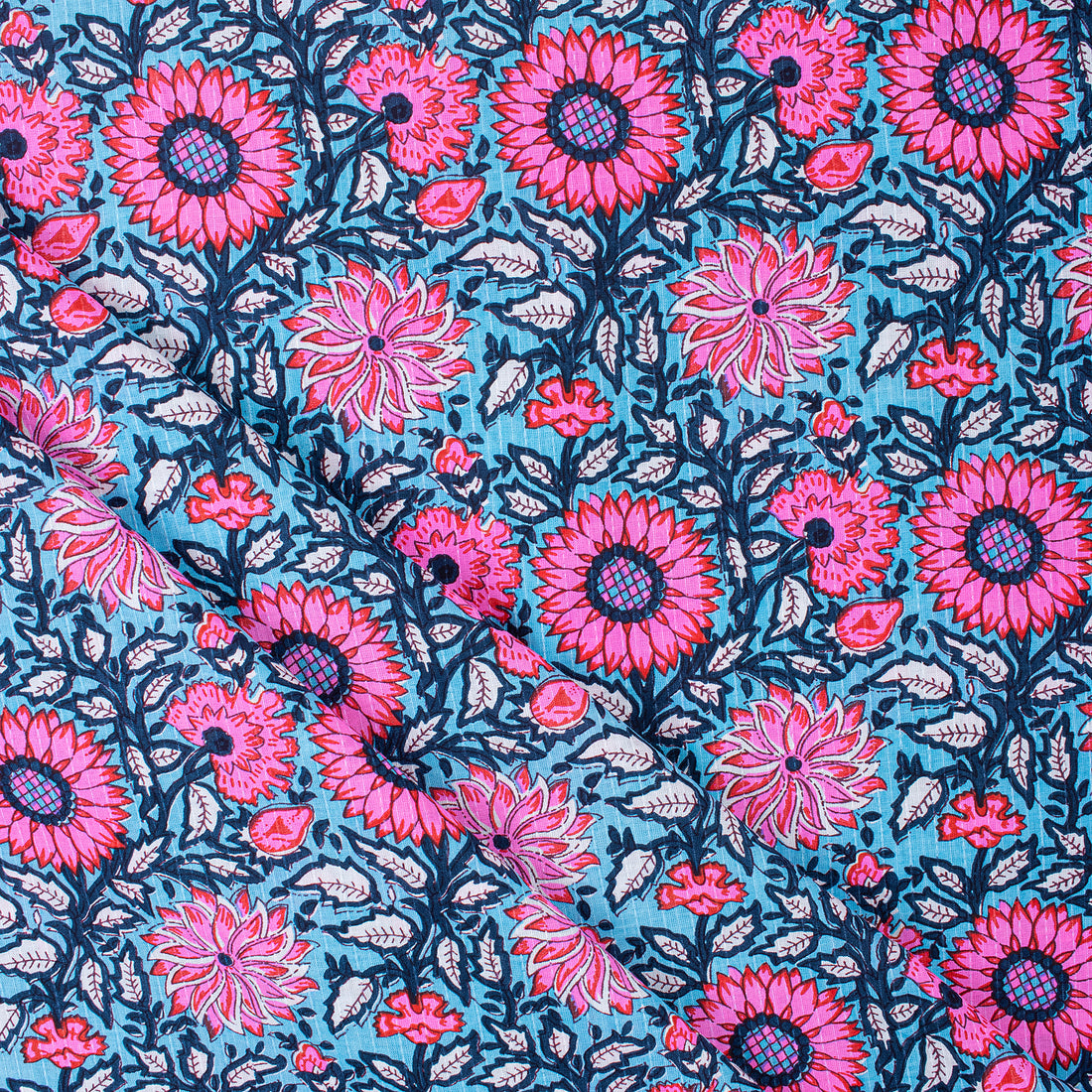 Soft Block Floral Print Pure Cotton Kantha Fabric
