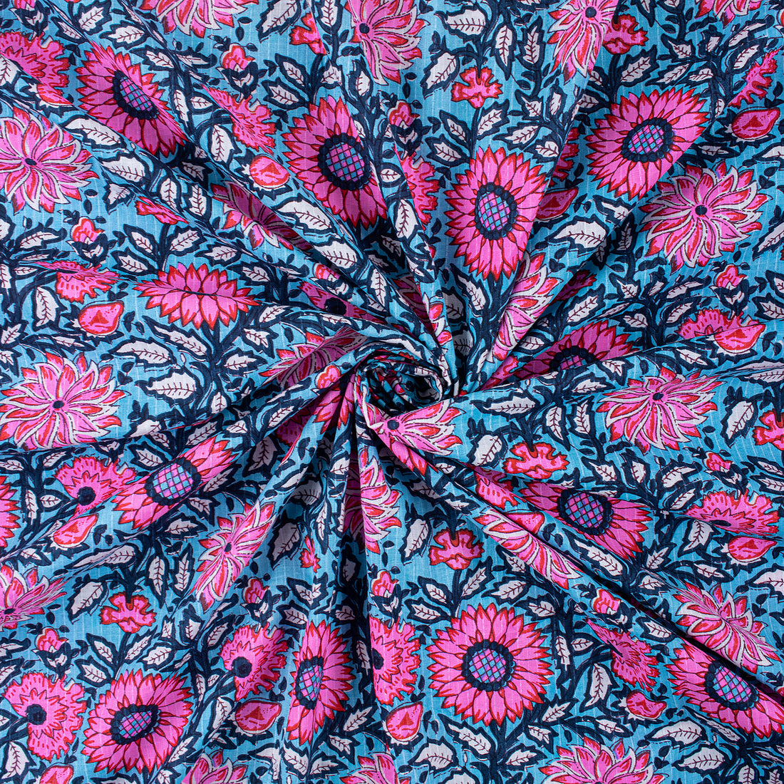 Soft Block Floral Print Pure Cotton Kantha Fabric