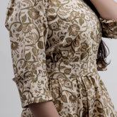 Soft Brown Floral Cotton Midi Dress Including Belt
