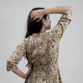 Soft Brown Floral Cotton Midi Dress Including Belt