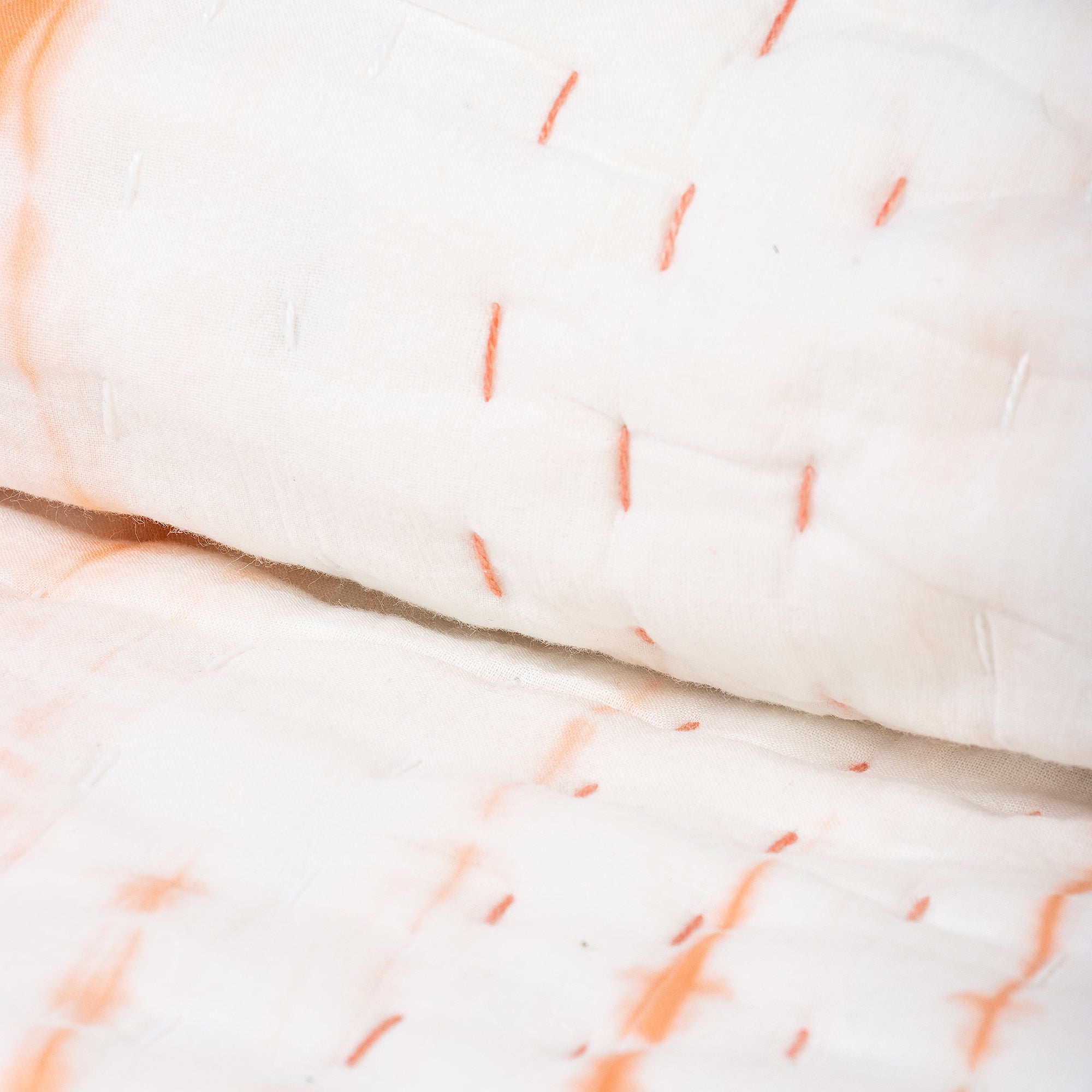 Soft Orange Tie Dye Kantha Cotton Quilt Blanket