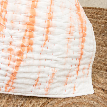 Soft Orange Tie Dye Kantha Cotton Quilt Blanket