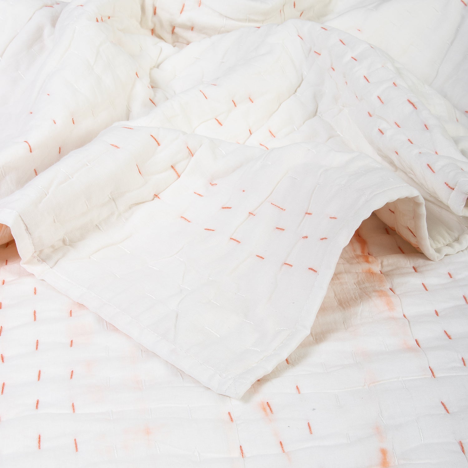 Soft Orange Tie Dye Kantha Cotton Quilt Blanket