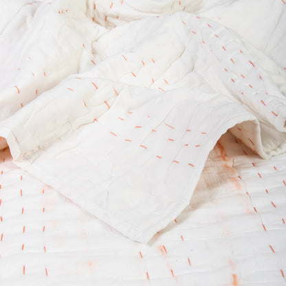Soft Orange Tie Dye Kantha Cotton Quilt Blanket