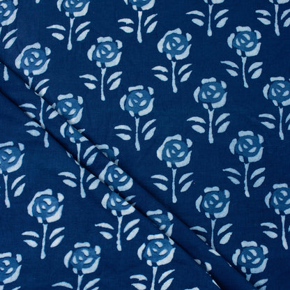 Soft Quality Indigo Floral Printed Cotton Fabric By Yard