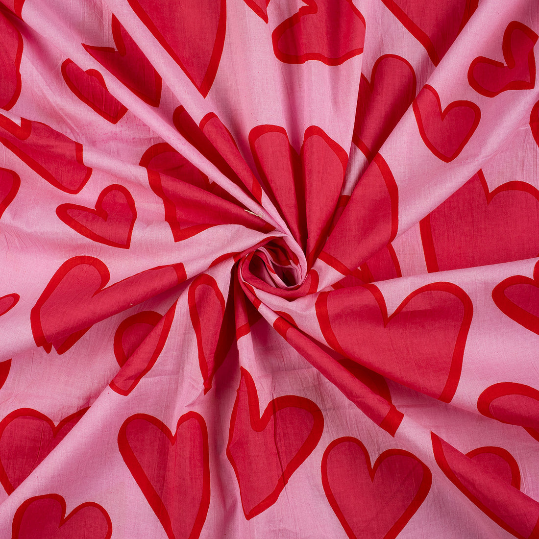 Soft Red Heart Printed Hand Block Printed Cotton Fabric by Yard