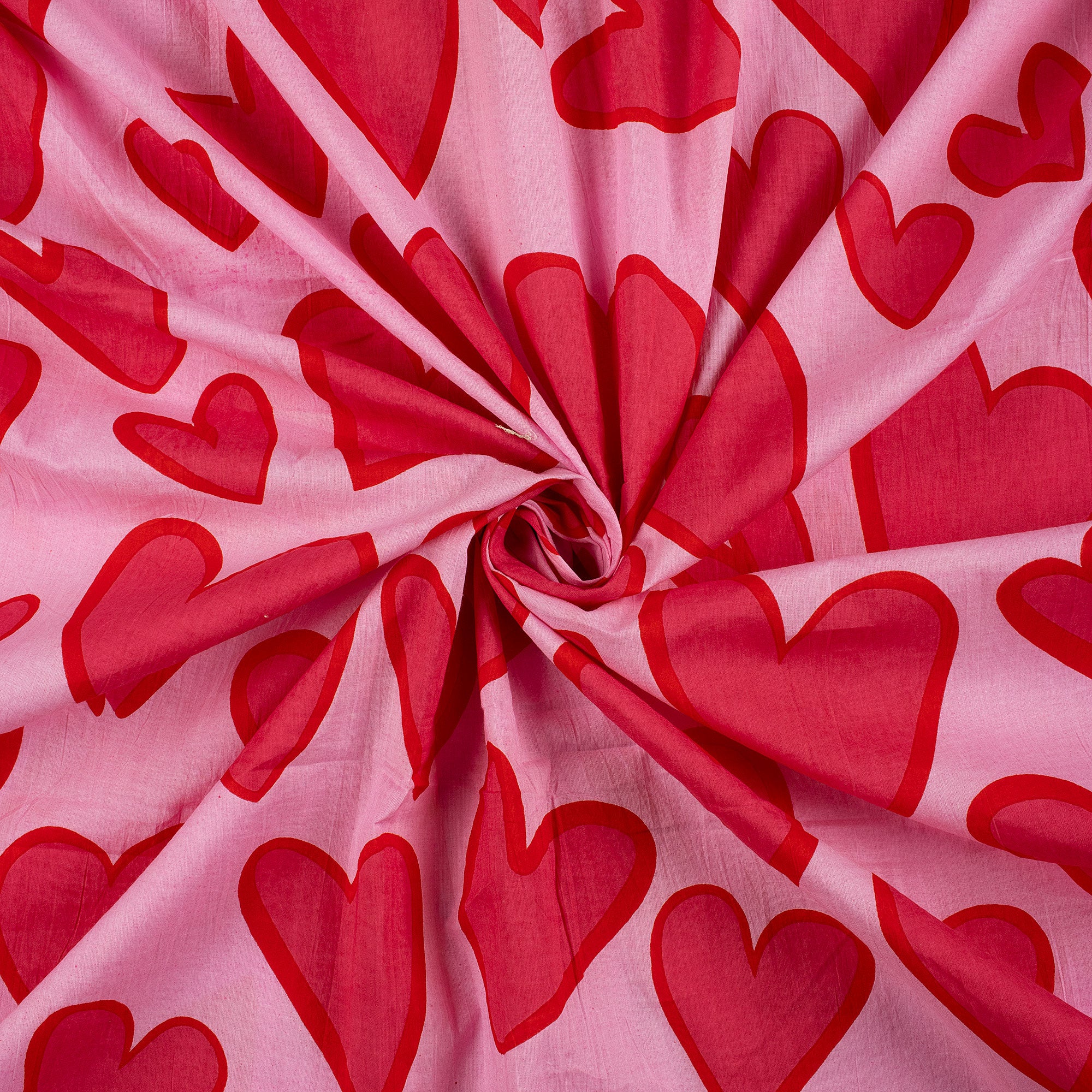 Soft Red Heart Printed Hand Block Printed Cotton Fabric by Yard