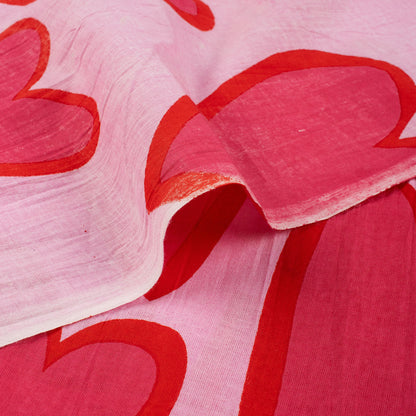 Soft Red Heart Printed Hand Block Printed Cotton Fabric by Yard