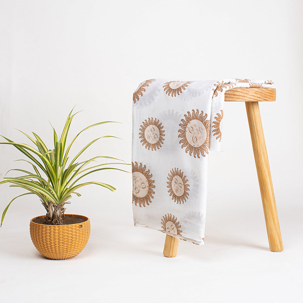 Soft Red Sun Hand Block Printed Cotton Running Fabric
