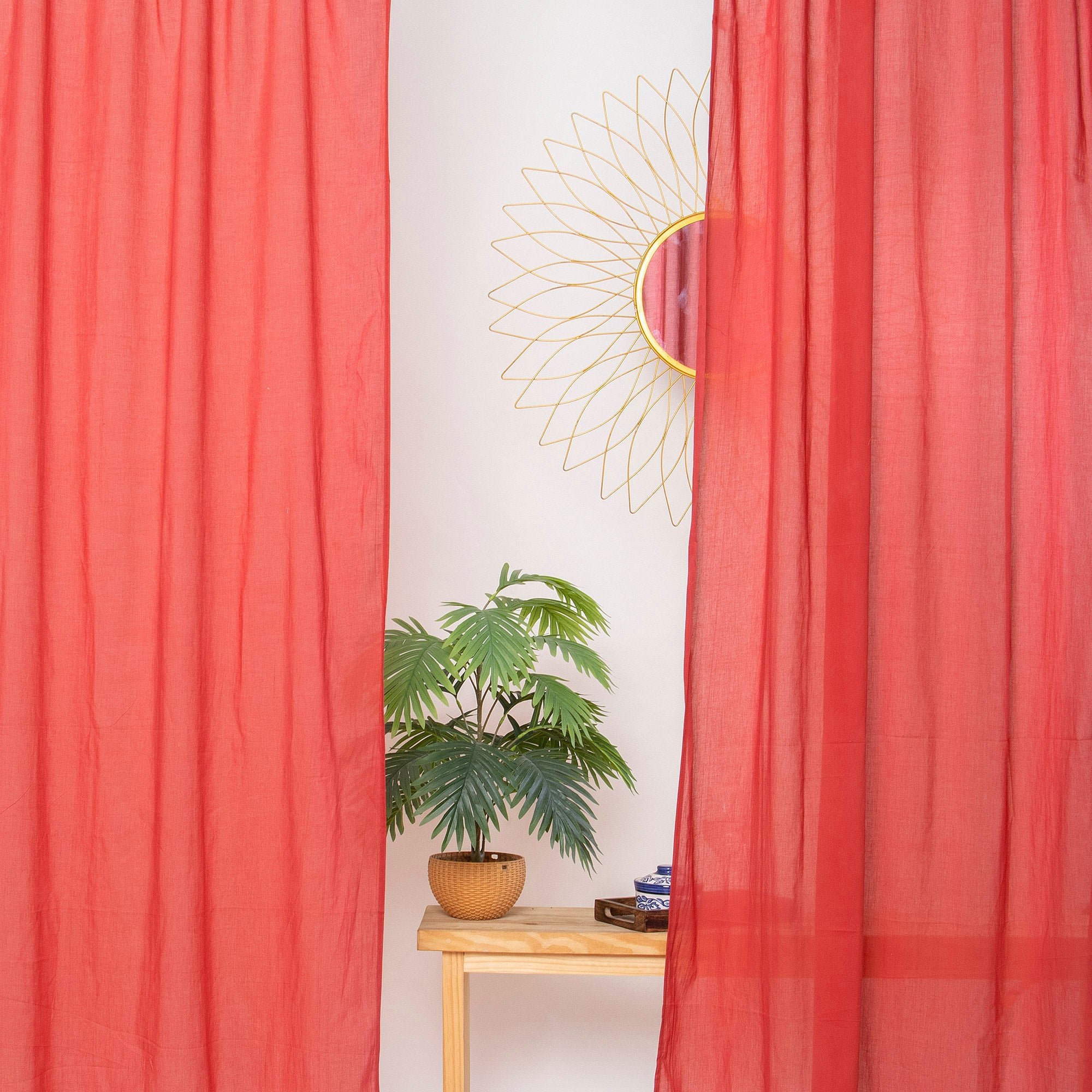 Soft Solid Red Door Window Curtains
