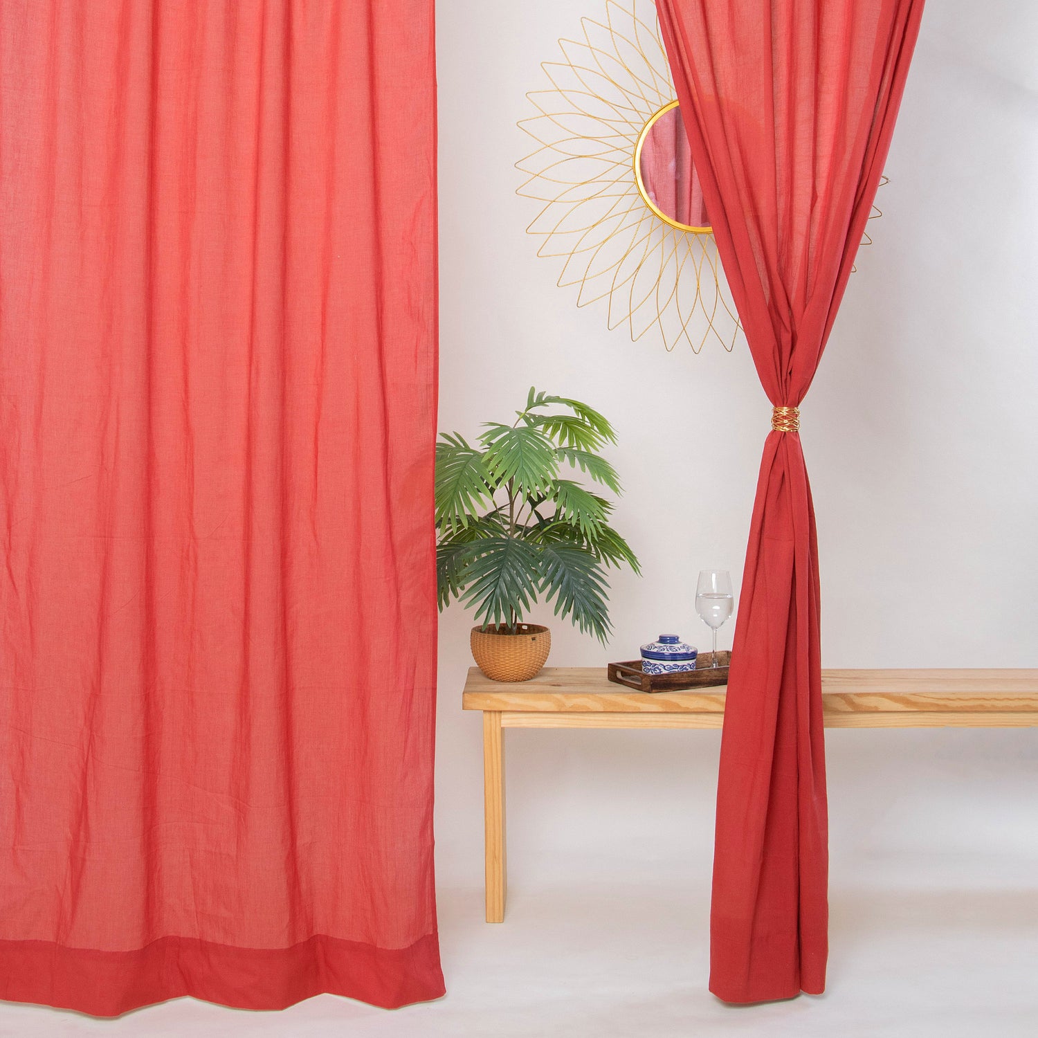Soft Solid Red Door Window Curtains