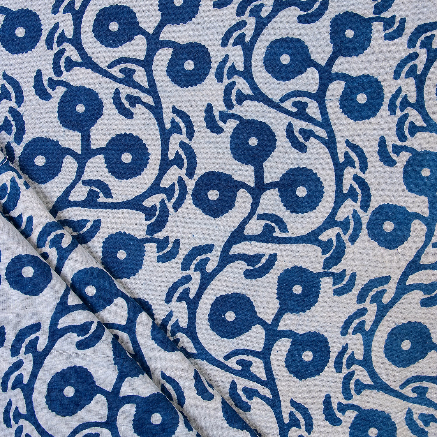 Softest Floral Blue Indigo Print Cotton Fabric