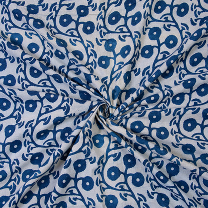 Softest Floral Blue Indigo Print Cotton Fabric