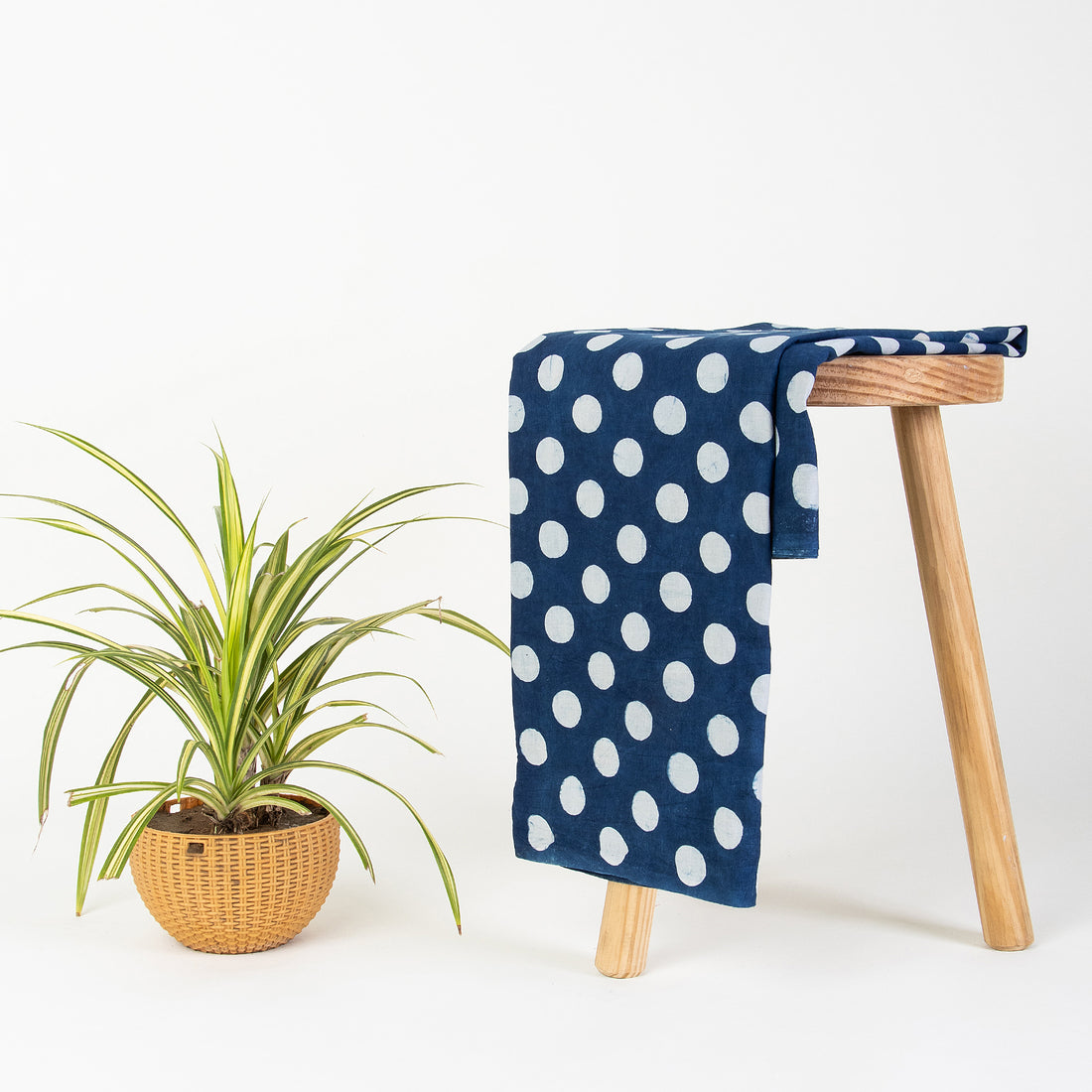 Softest Indigo Blue Polka Dots Cotton Yard Fabric