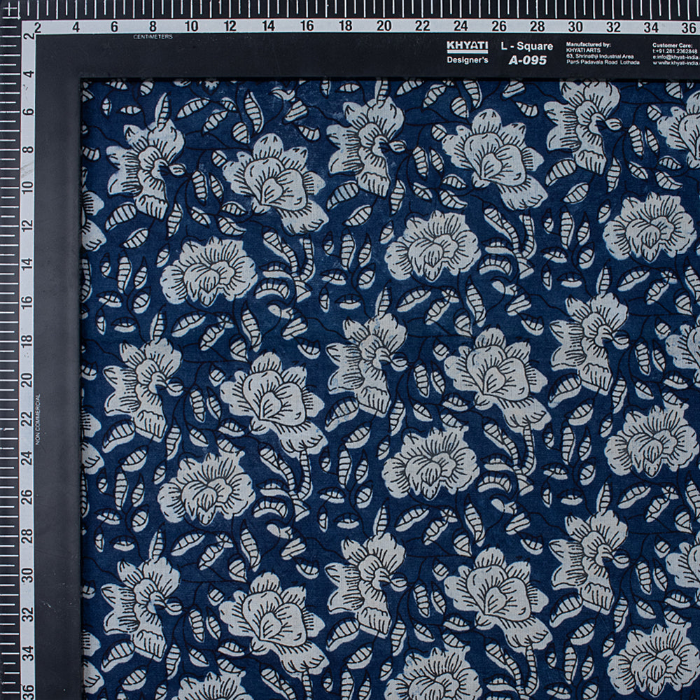 Softest Indigo Floral Print Organic Natural Cotton Fabric