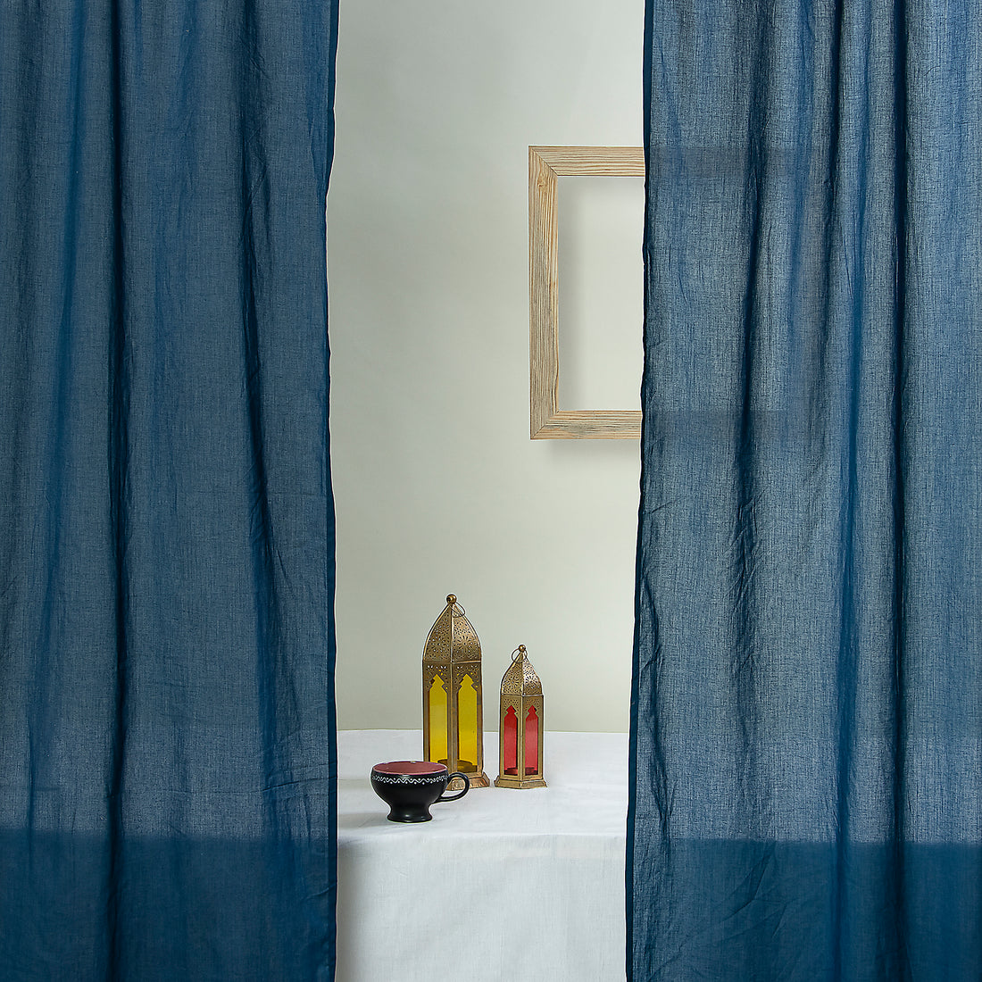 Solid Blue Hand Dyed Cotton Drapes and Curtains