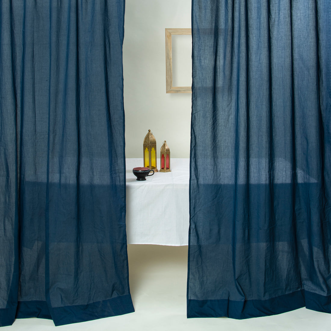 Solid Blue Hand Dyed Cotton Drapes and Curtains
