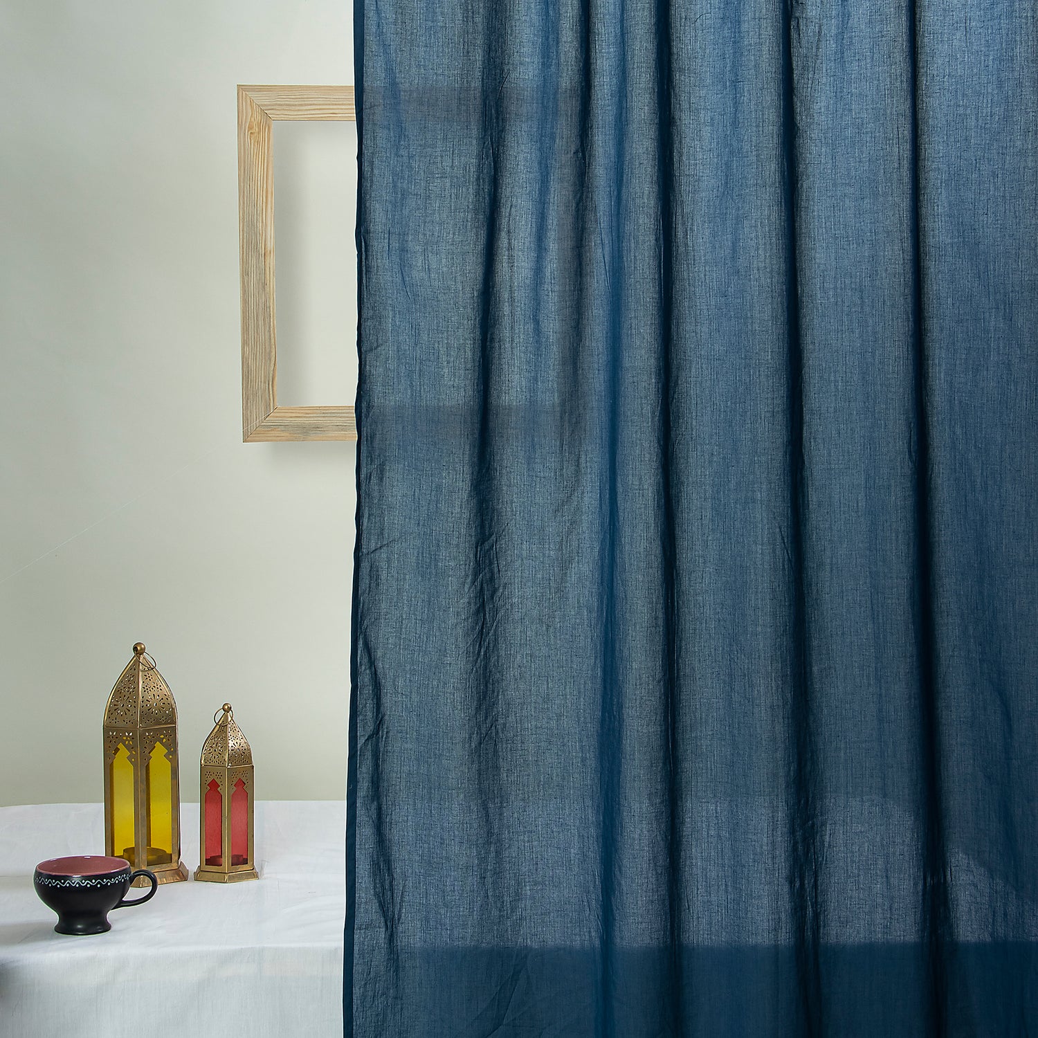 Solid Blue Hand Dyed Cotton Drapes and Curtains