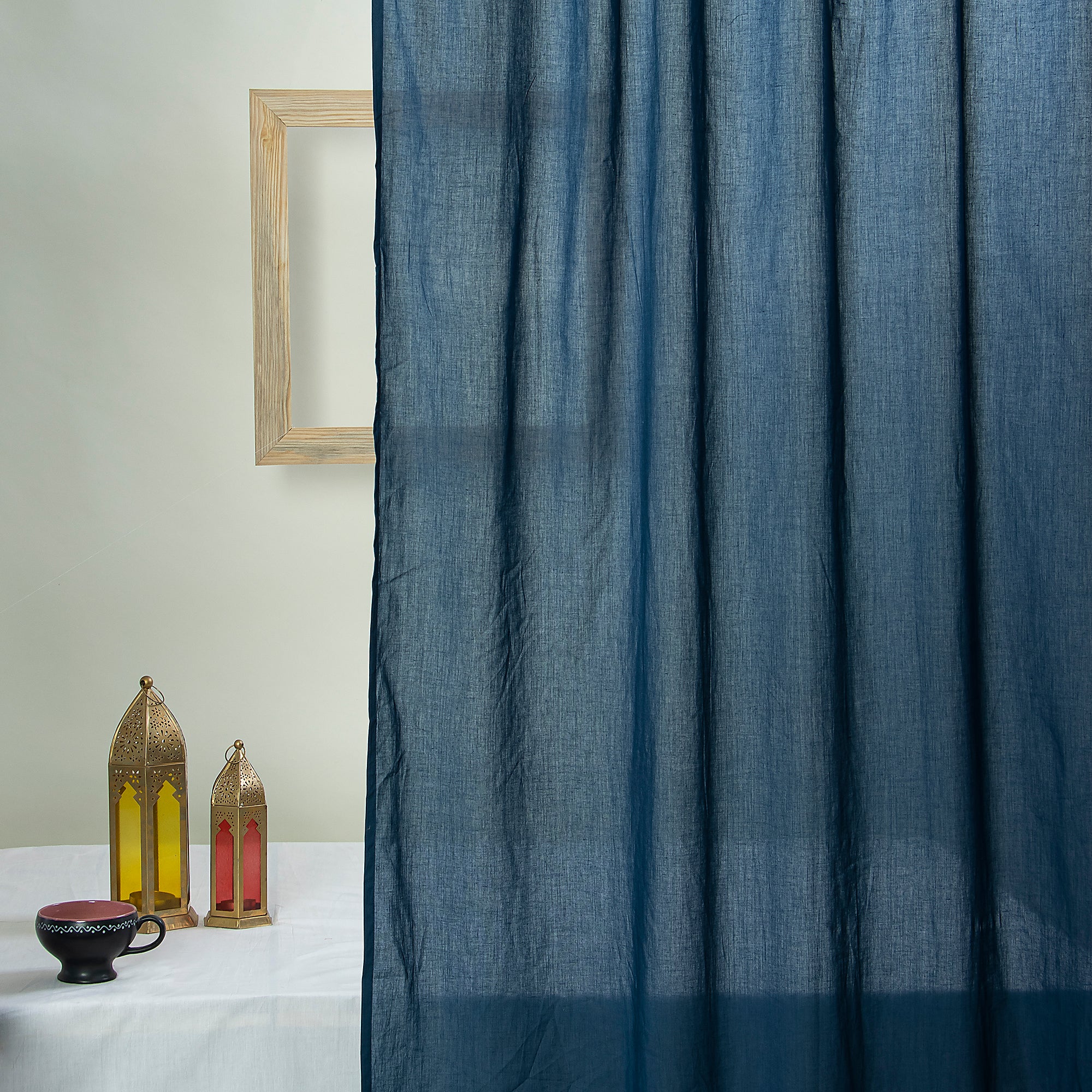 Solid Blue Hand Dyed Cotton Drapes and Curtains