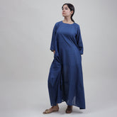Solid Blue Hand Dyed Cotton Indian Kaftan Dress For Women