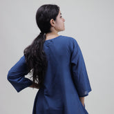 Solid Blue Hand Dyed Cotton Indian Kaftan Dress For Women