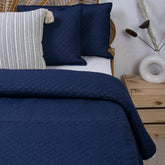 Solid Blue Hand Dyed Cotton Machine Quilt with Pillow Covers