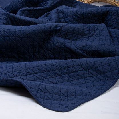 Solid Blue Hand Dyed Cotton Machine Quilt with Pillow Covers