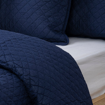Solid Blue Hand Dyed Cotton Machine Quilt with Pillow Covers