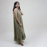 Solid Brown Natural Dyed Cotton Midi Summer Dress