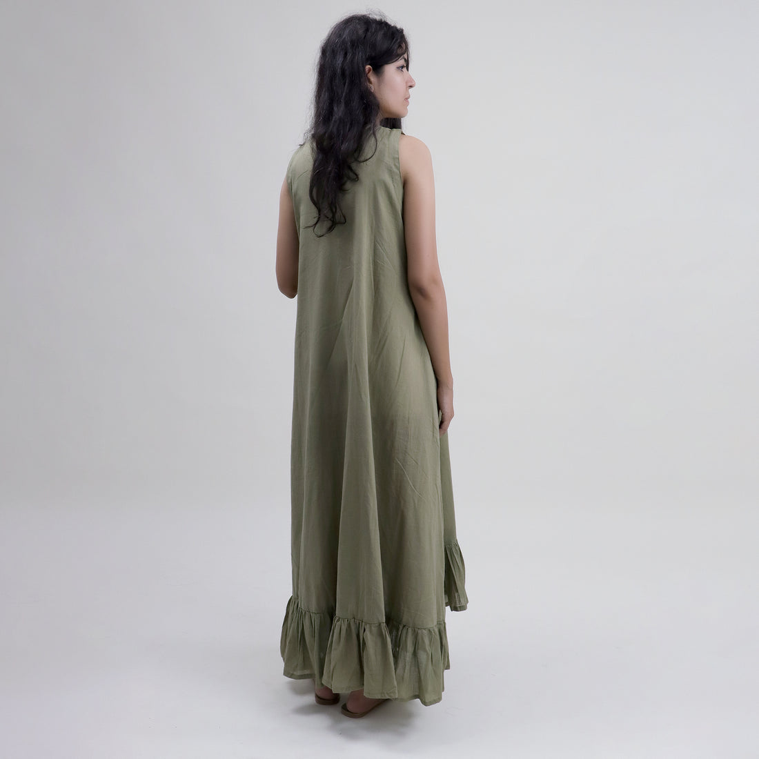 Solid Brown Natural Dyed Cotton Midi Summer Dress