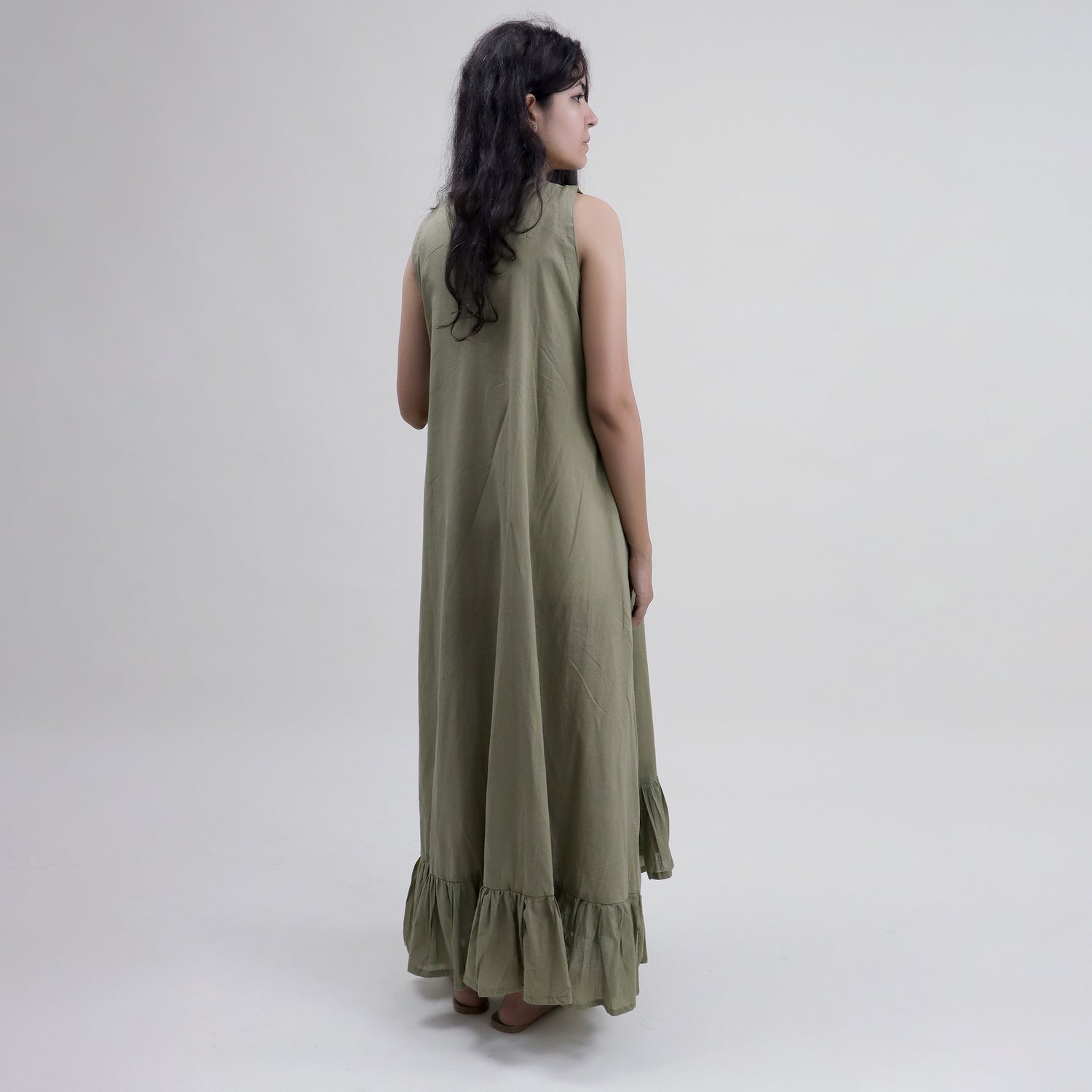 Solid Brown Natural Dyed Cotton Midi Summer Dress