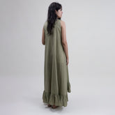 Solid Brown Natural Dyed Cotton Midi Summer Dress